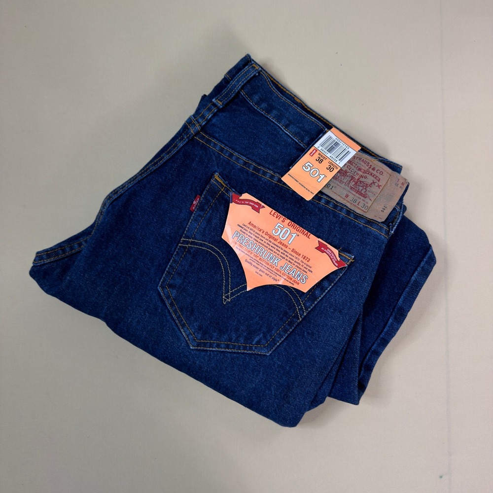 Vintage 90s Levi's 501 Jeans 38x30 Made USA Deadstock NWT Preshrunk Dark Indigo